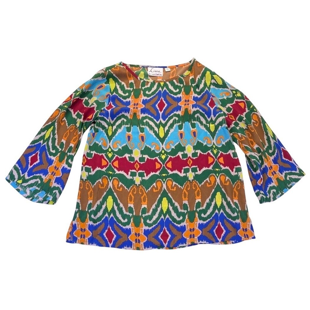 Linea by Louis Dell'Olio Womens XS Psychedelic Ikat Print Boho 3/4 Sleeve Top
